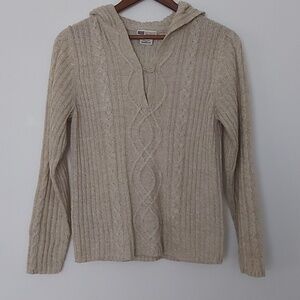 Vintage Faded Glory Hooded Cable/Fisherman Knit Sweater Oatmeal Size M